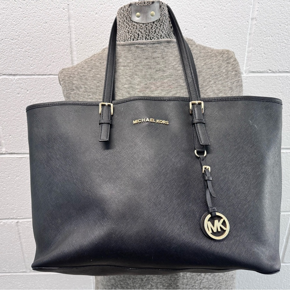 Michael Kors Black Saffiano Leather Tote with Gold Hardware